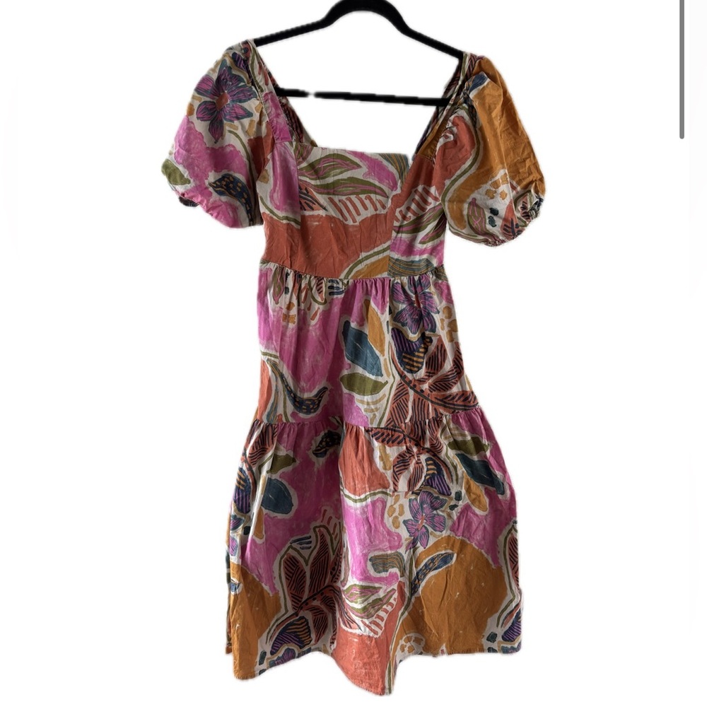 Crystal Sky Floral Ruffle Sleeve Dress | Size Small - pink&orange